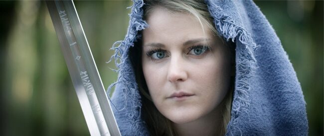 blonde woman with sword