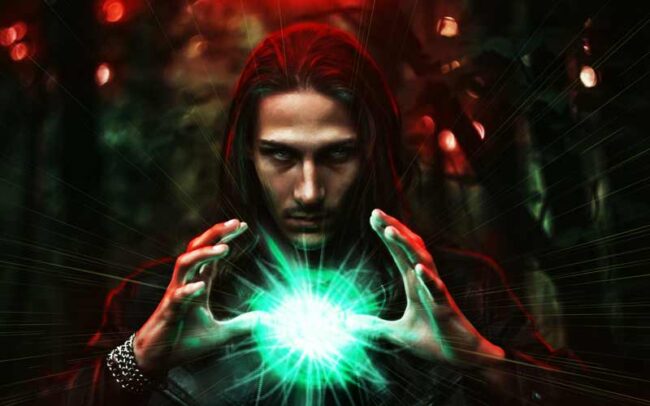 man holding ball of power/light